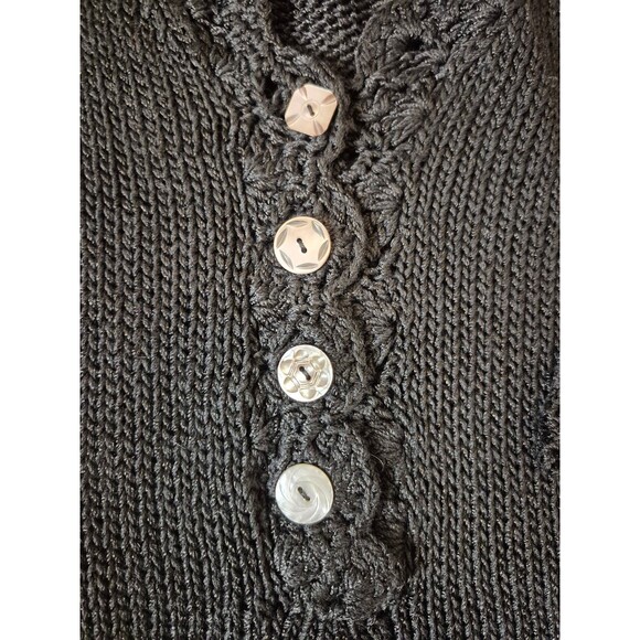 Margaret Wynn VTG Hand Loomed Sweater Boho Crochet Mother of Pearl Blk Sz O/S - Picture 2 of 9